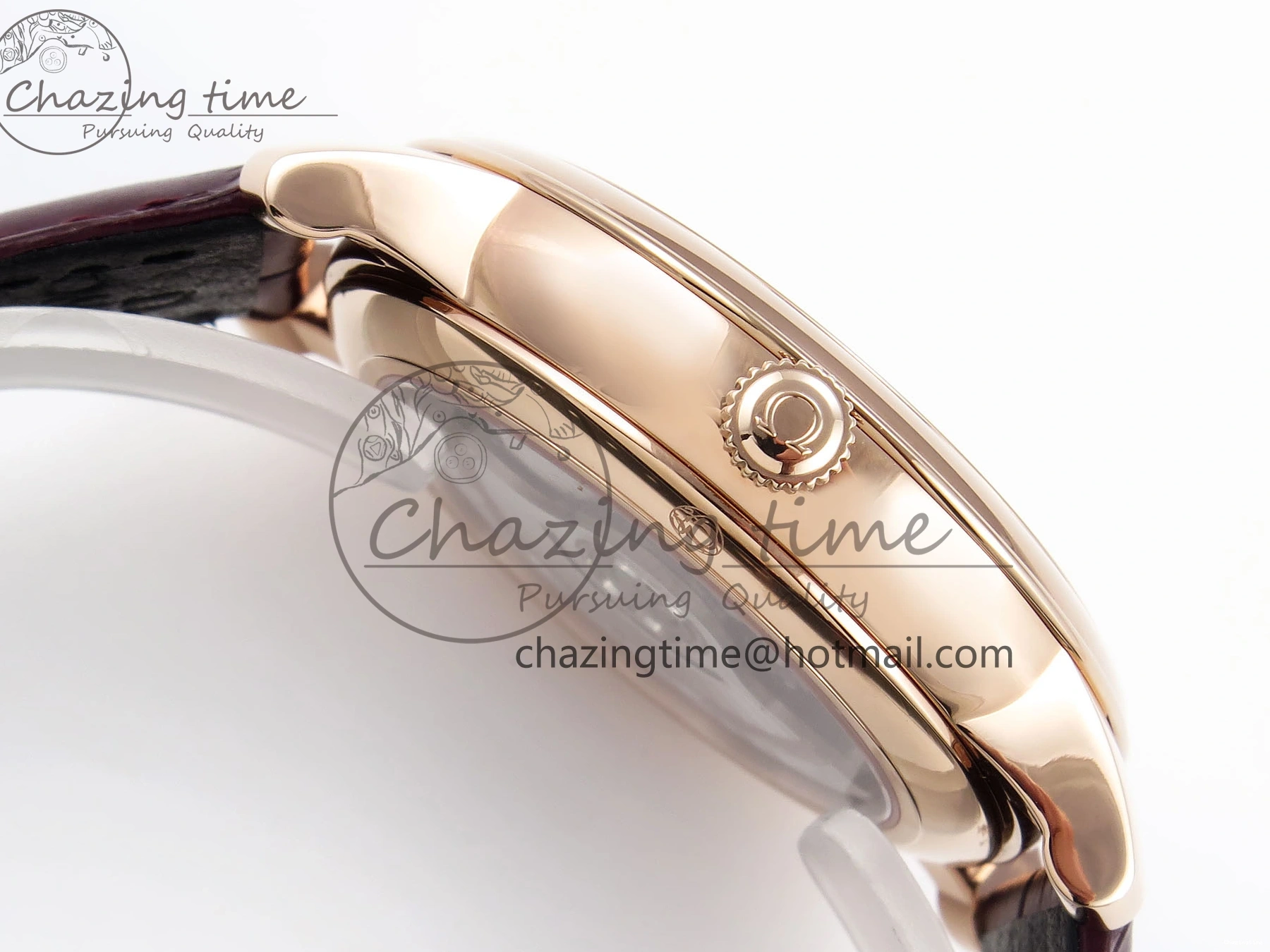 0121 Modern De Ville Date RG MKF 1:1 Best Edition White Textured Dial Roman Marker on Brown Leather Strap A 7752